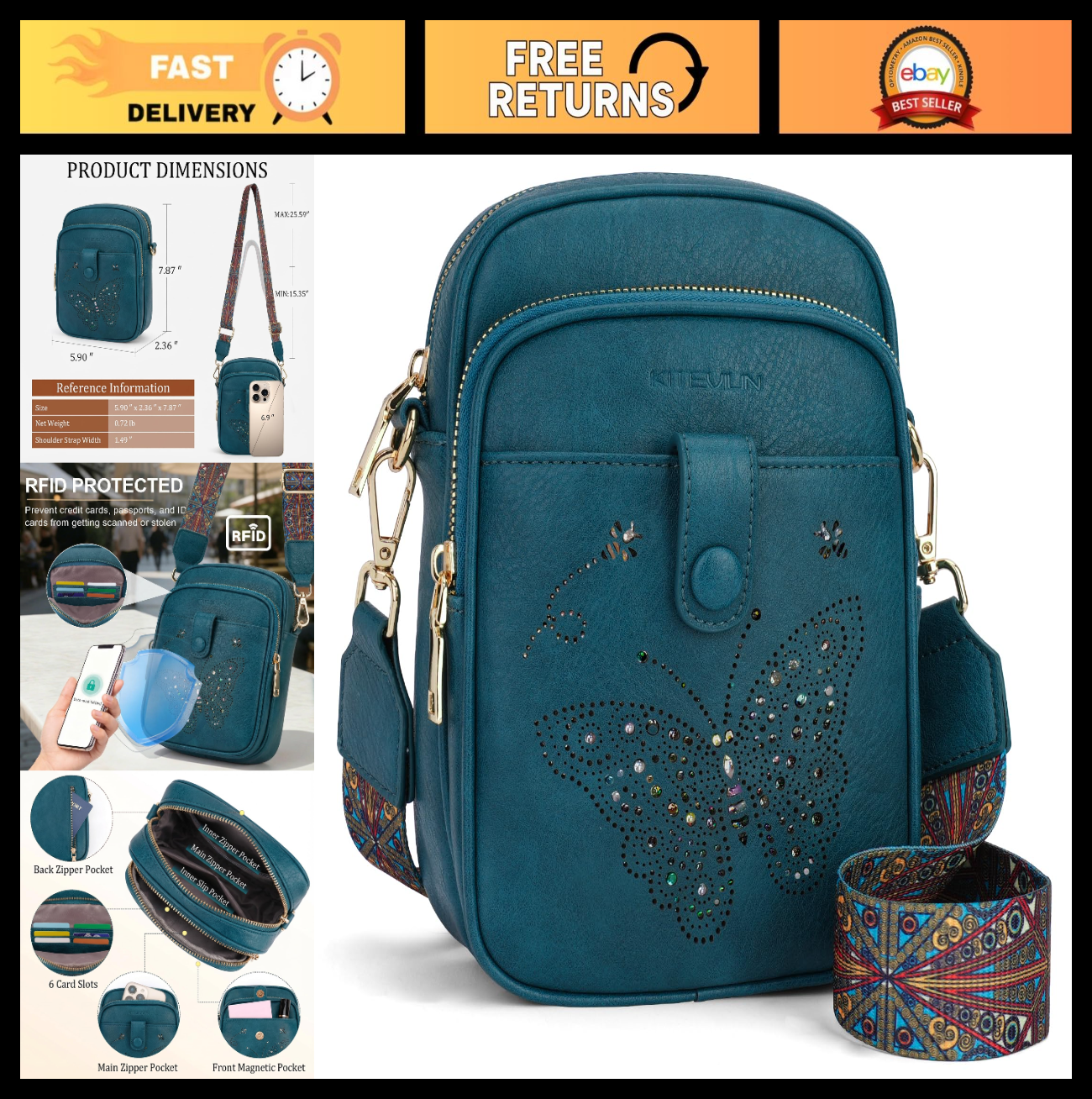 Stylish Leather Crossbody Bag for Women - Small Shoulder Purse with RFID Slots &0