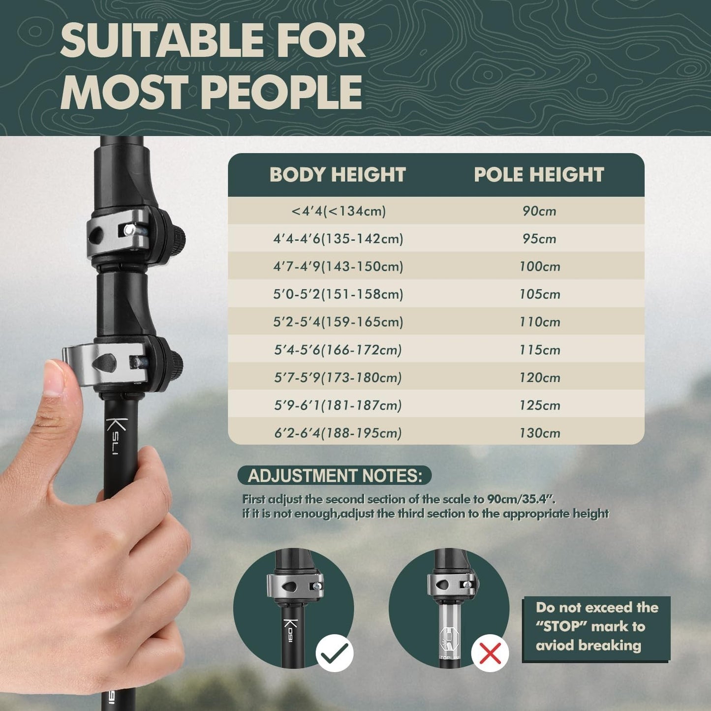 Collapsible Trekking Poles - Lightweight Adjustable Hiking Sticks, 2pc Set with5