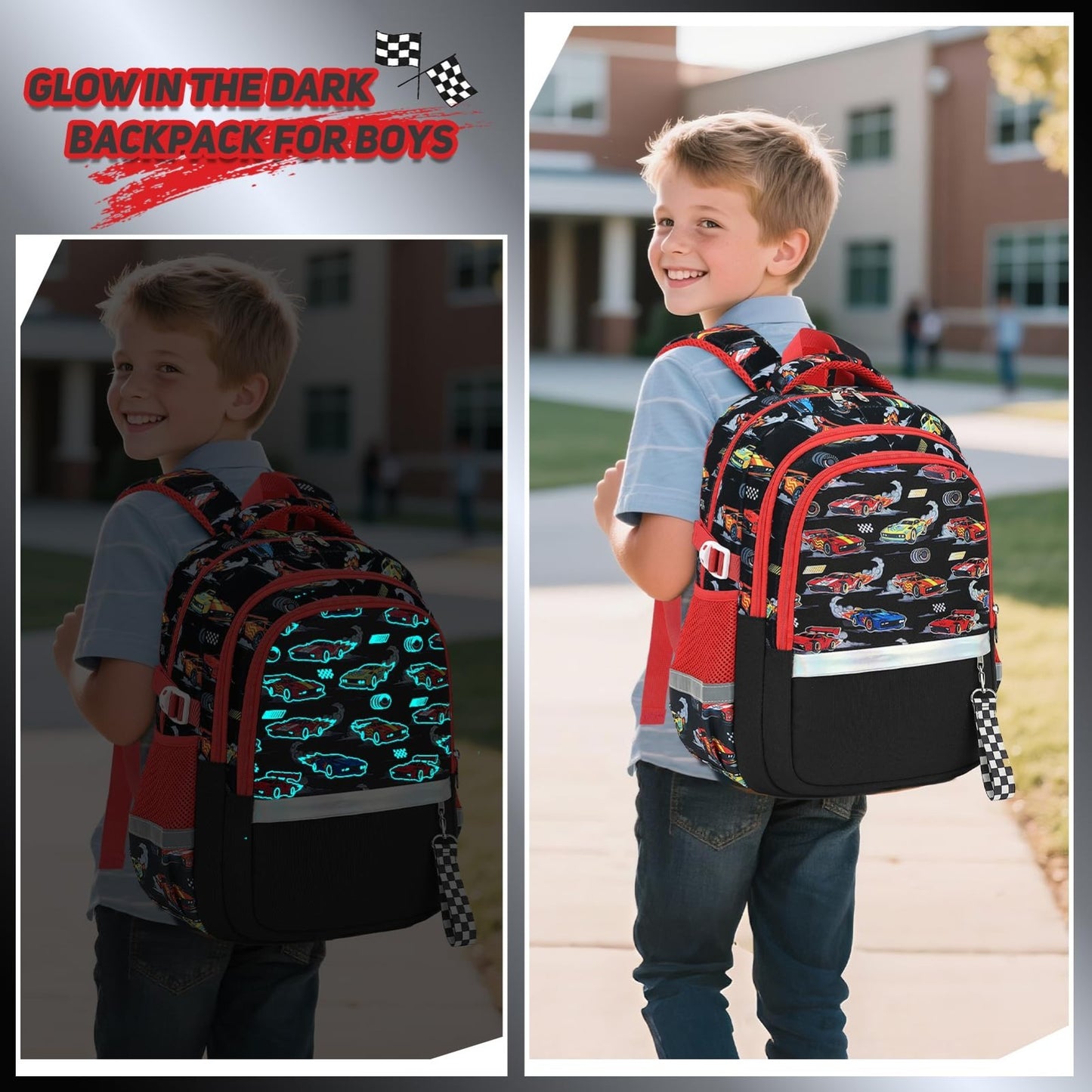Luminous Boys Backpack Set   3PCS with Lunch Box & Pencil Case   School Gear7