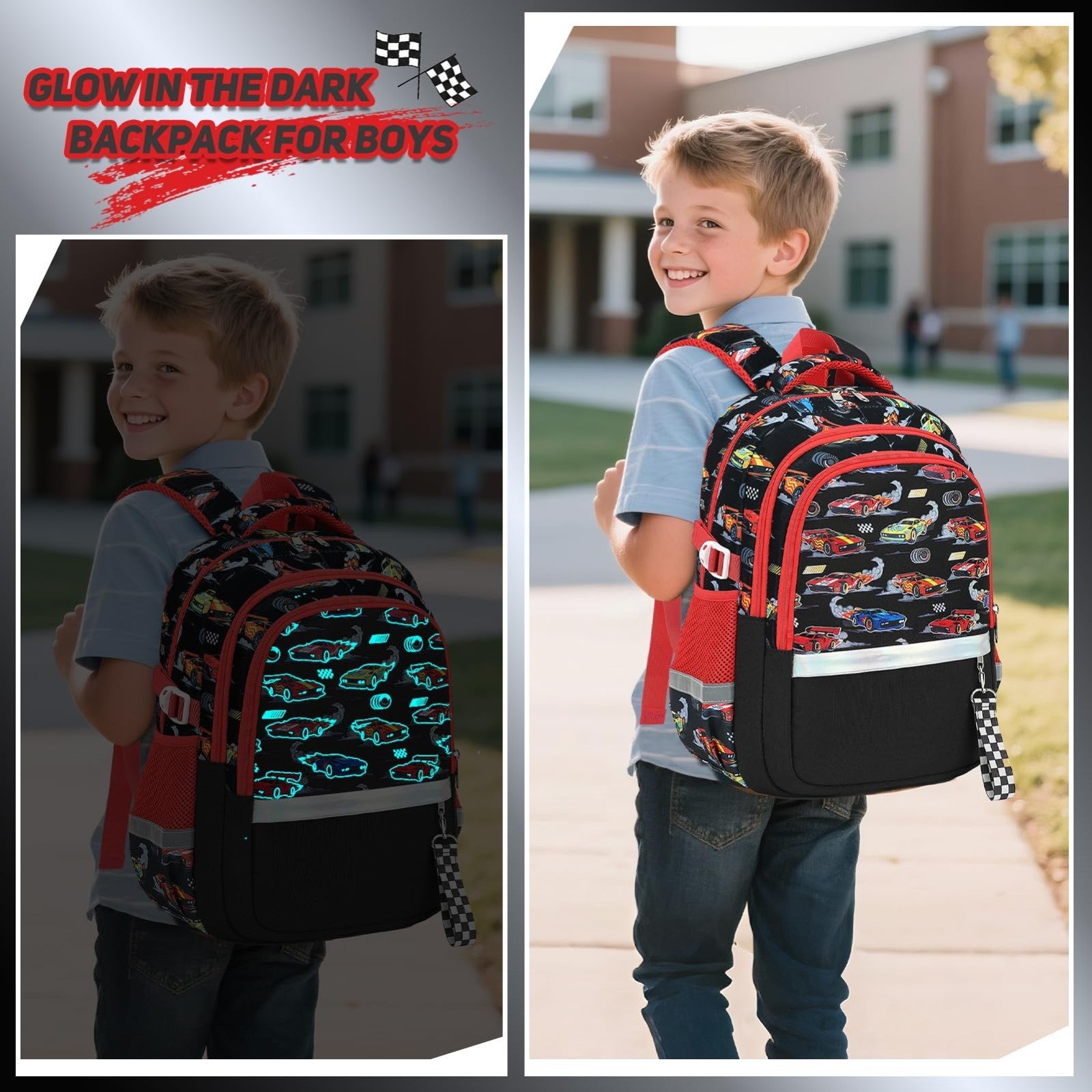 Luminous Boys Backpack Set   3PCS with Lunch Box & Pencil Case   School Gear7