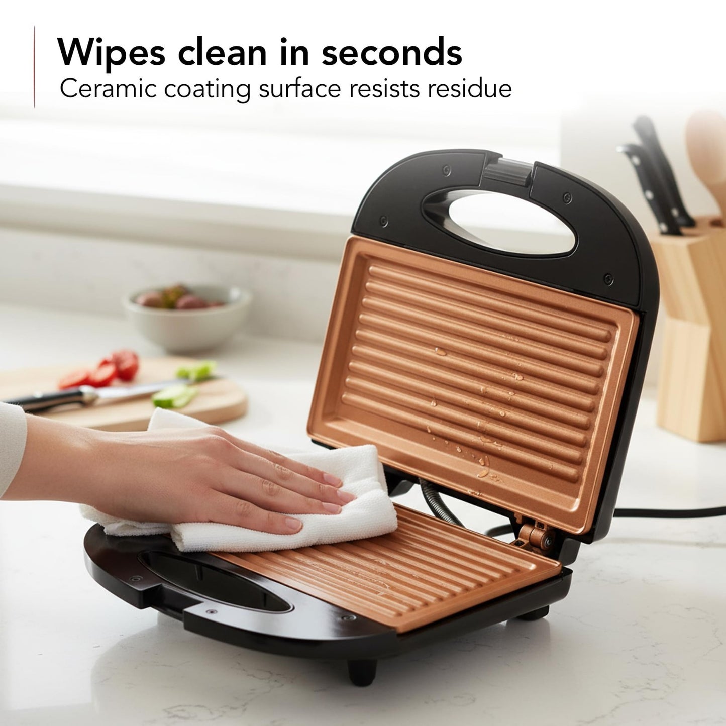Compact Electric Panini Press Grill - Nonstick Plates, Thermostat Control, LED I8