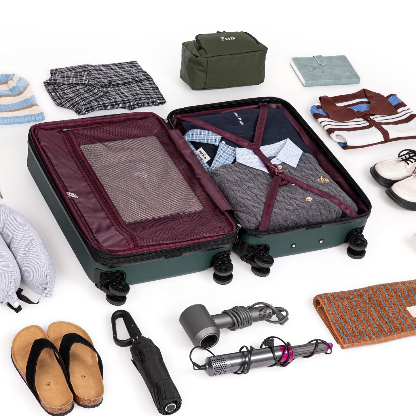 3-Piece Airline Approved Hardcase Luggage Set - 20" Olive Green, Scratch Resista7