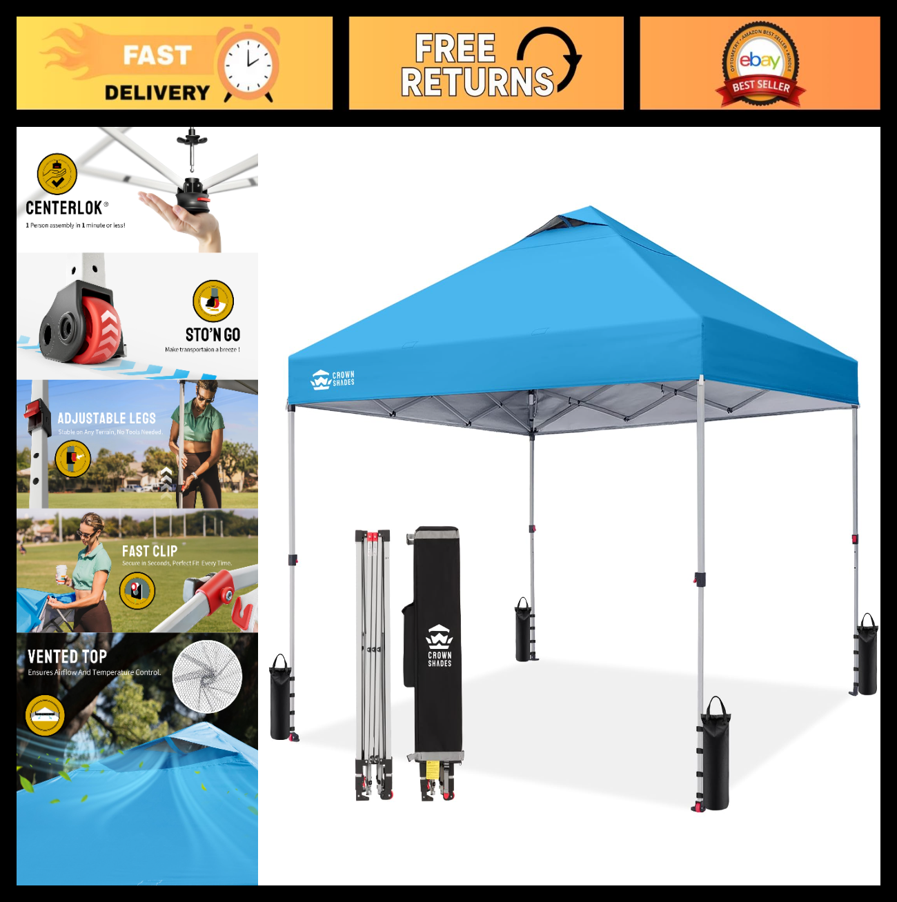 10x10 Pop Up Canopy Tent   Easy Setup, Sky Blue, Outdoor Sun Shade for Events, P0