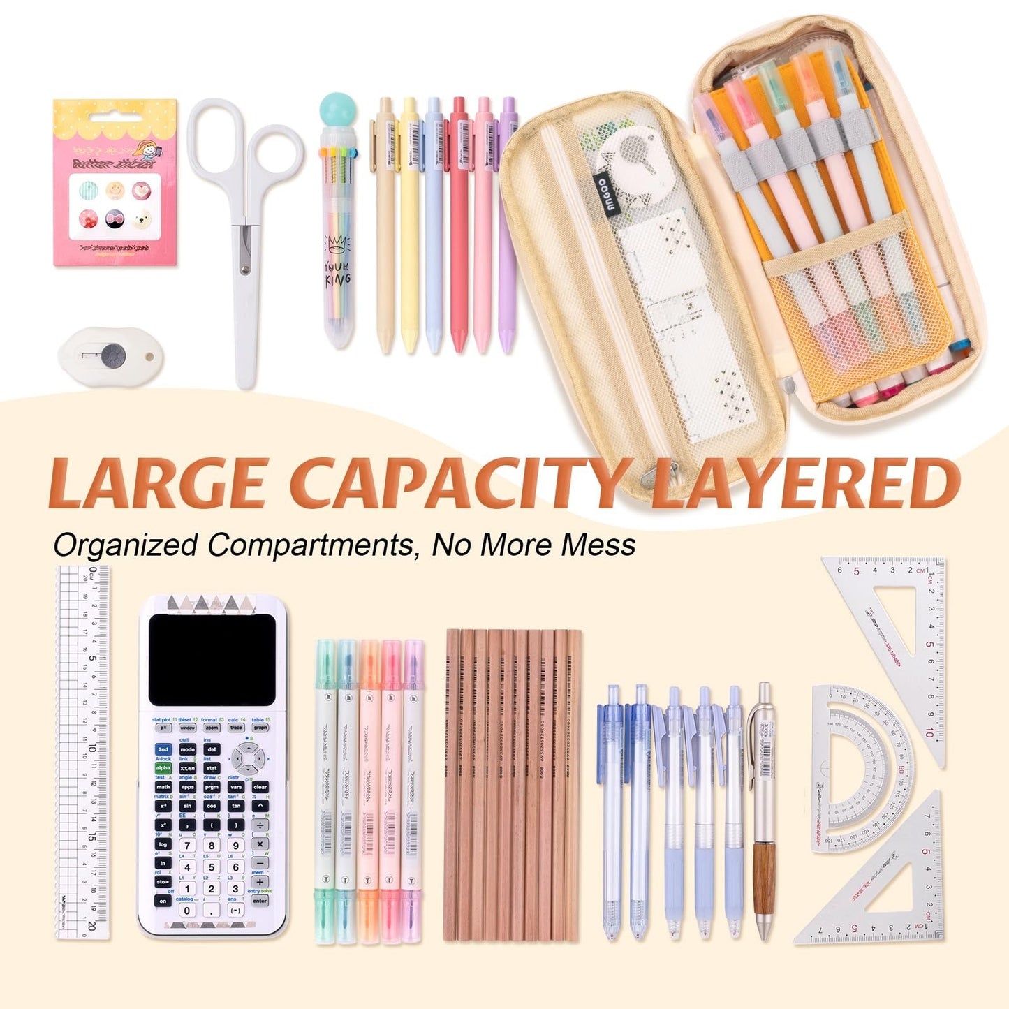 Large Capacity Pencil Case   Big Storage Pouch for School, Office, College   Yel3