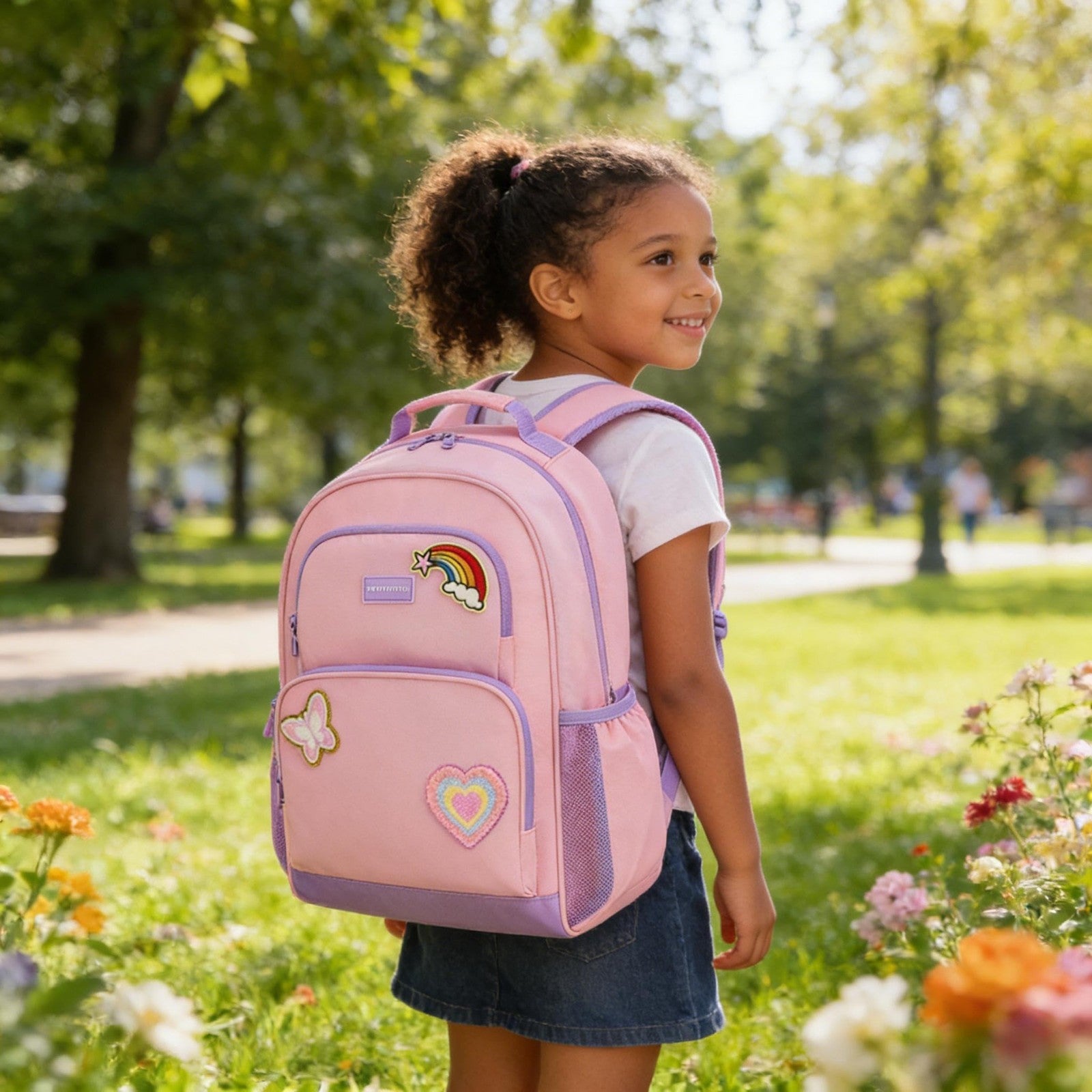 Personalized Girls Backpack Set - Custom School Bookbag with Iron-On Patches, 3P2