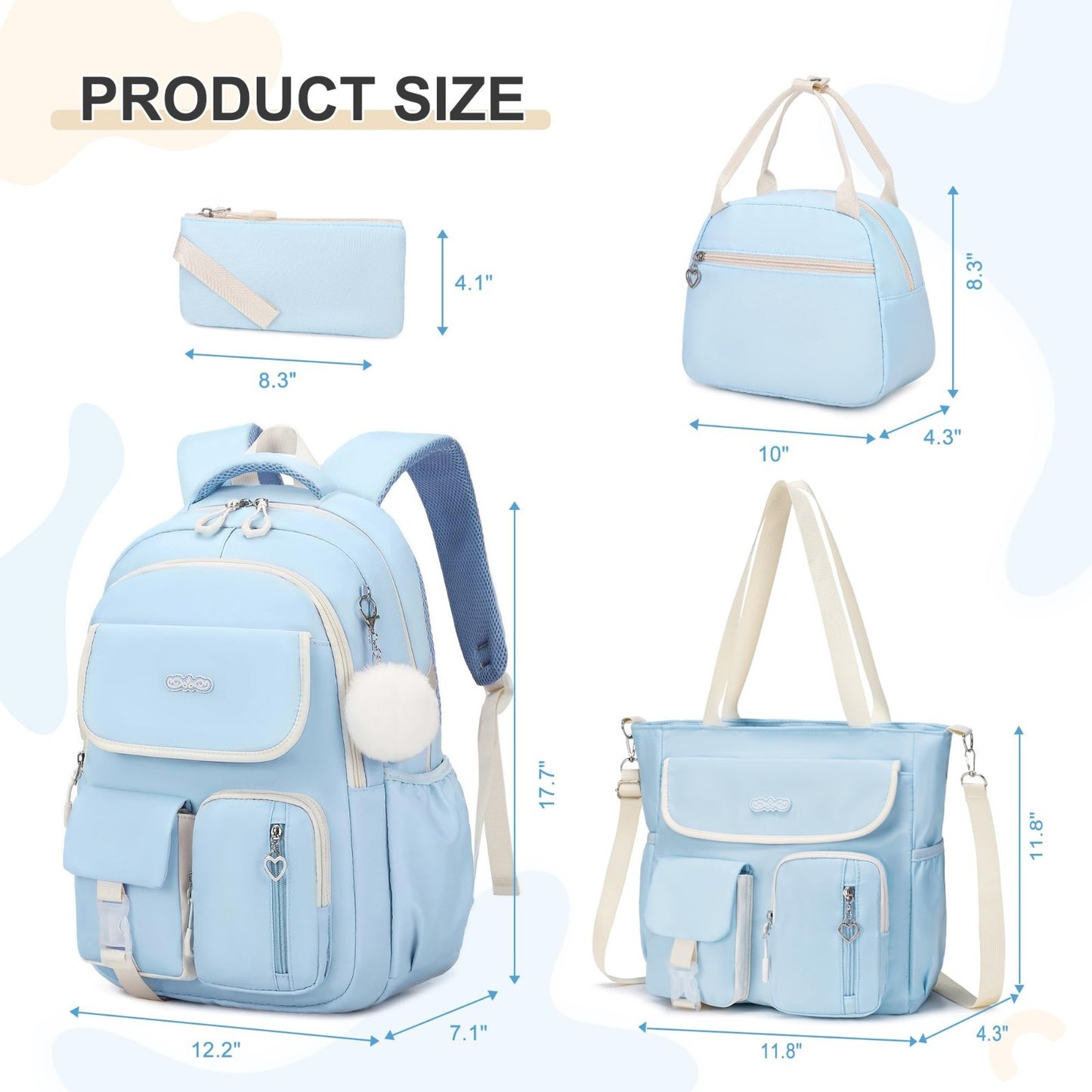 4PCS Girls Backpacks Set with Tote Bag, Lunch Box & Pencil Pouch   School Suppli2