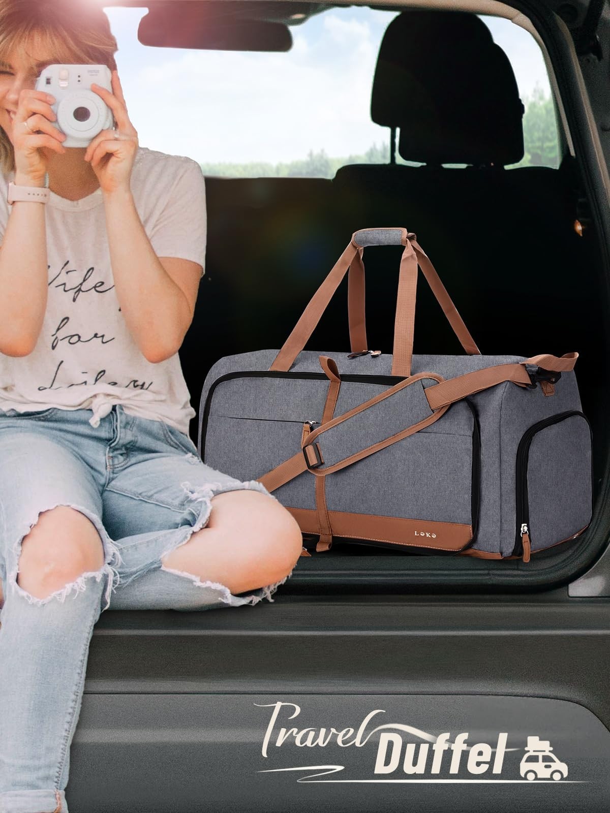 Large 80L Foldable Travel Duffel Bag for Women - Weekend, Hospital, Shoes Compar2