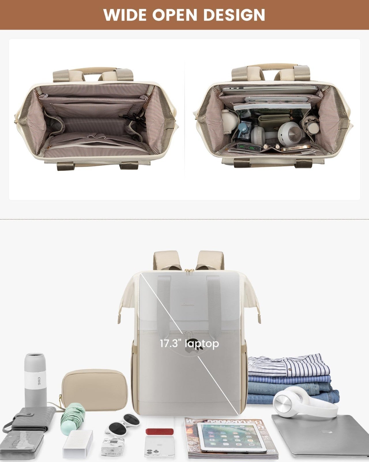 Large Capacity 17.3" Laptop Backpack for Women, Waterproof Travel Bag with USB P7