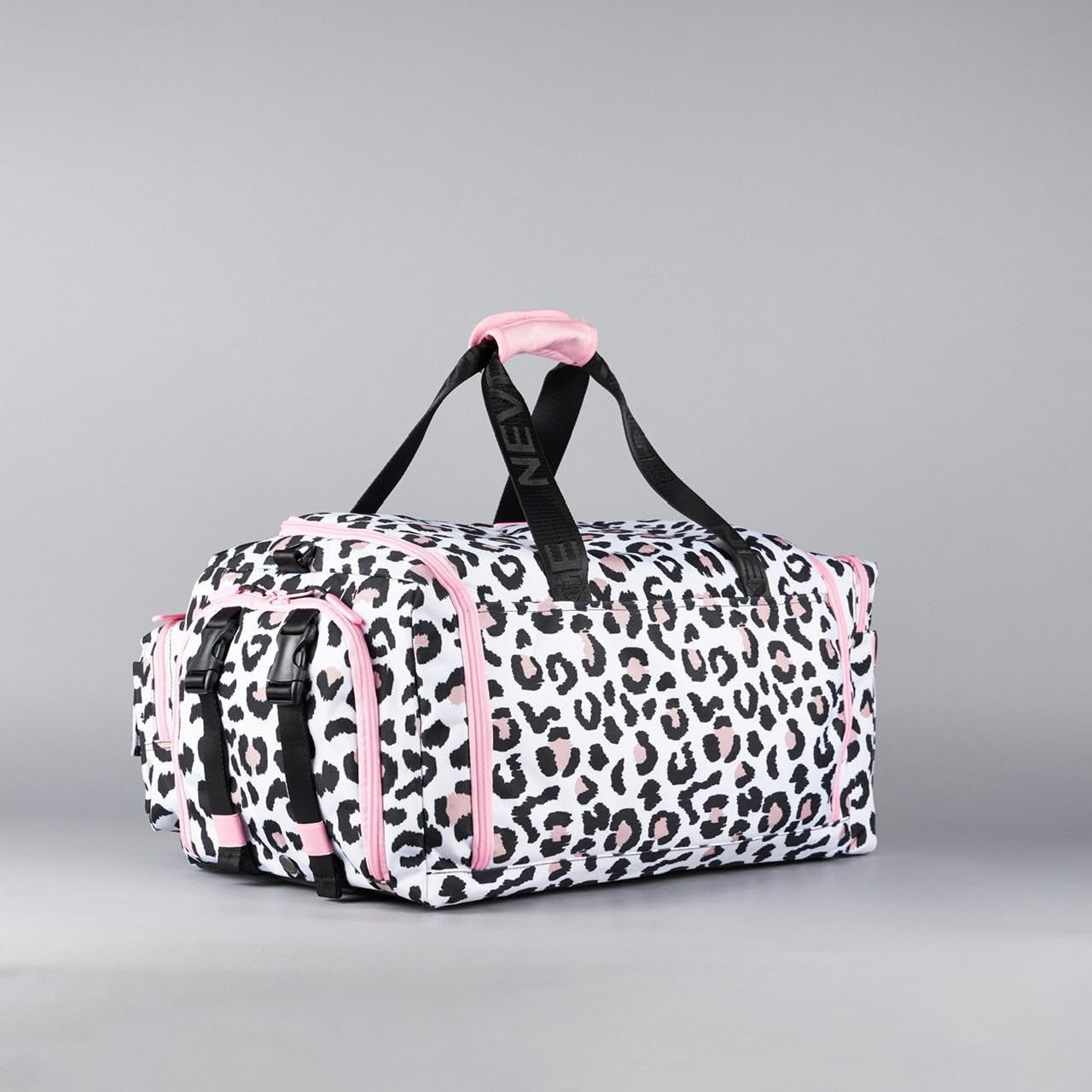 Ultimate 40L Gym Travel Duffle Bag with Rigid Frame   Leopard Pink Zip Design10