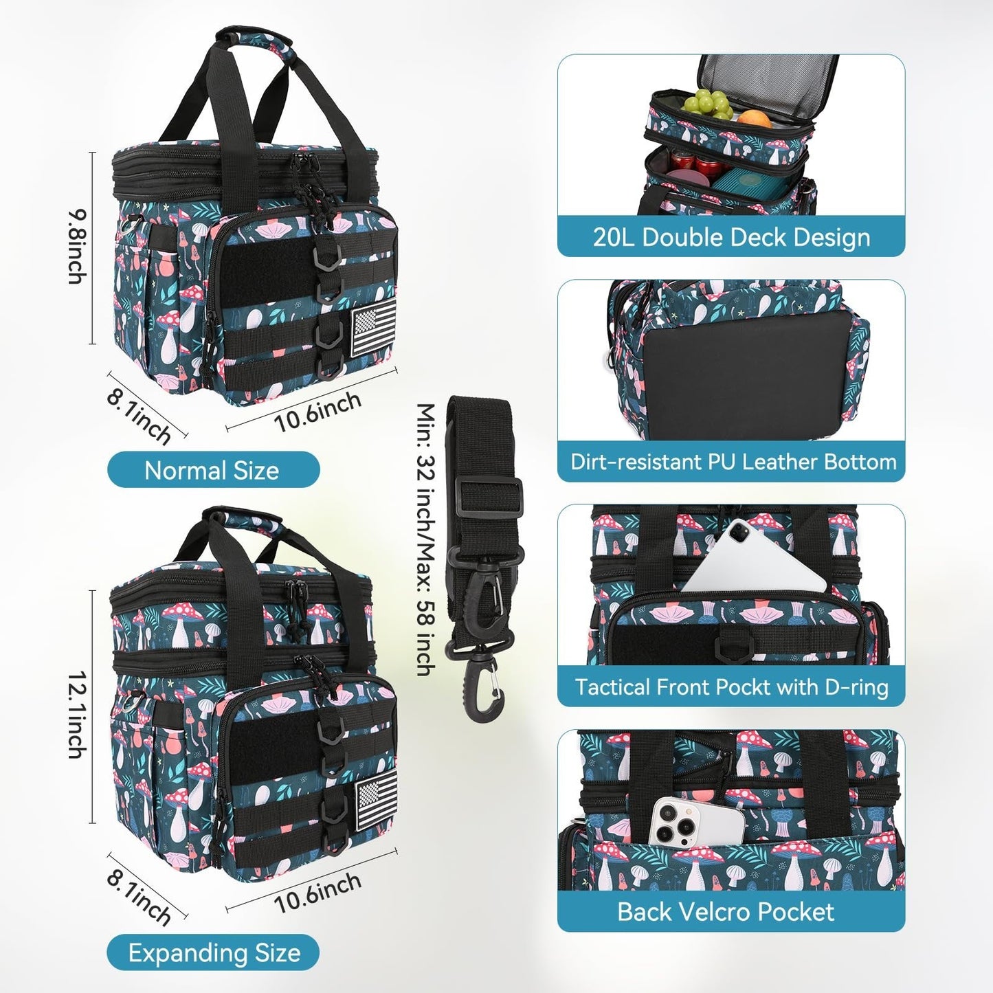 Insulated Tactical Lunch Bag - Large Leakproof Cooler with Dual Compartments, Wa6