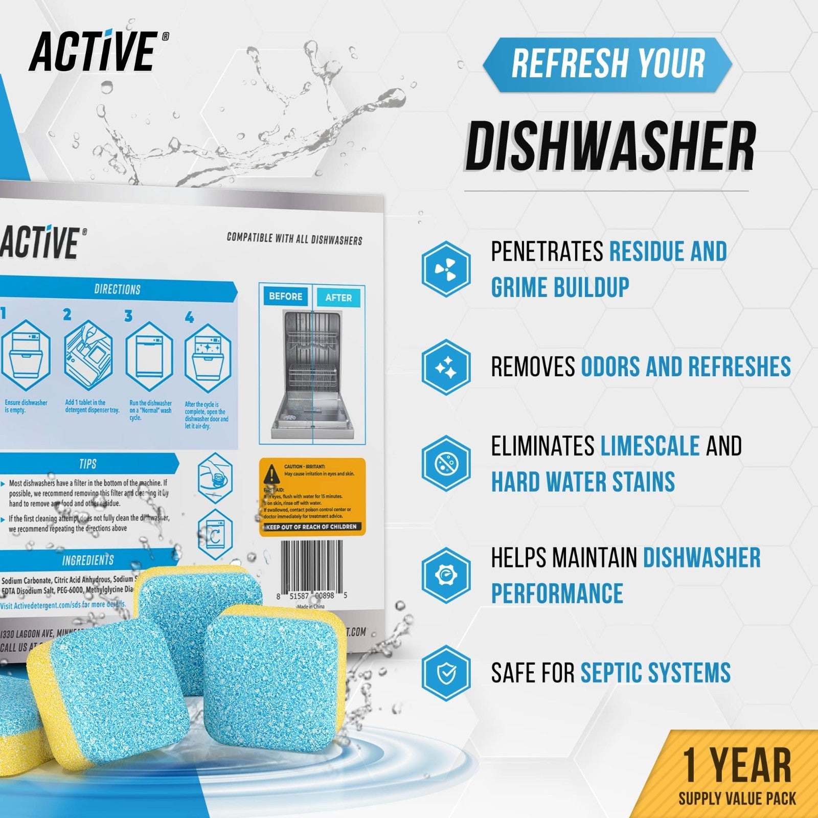 Deep Cleaning Dishwasher Cleaner Tablets   24 Heavy Duty Descaler Pods, Septic S2