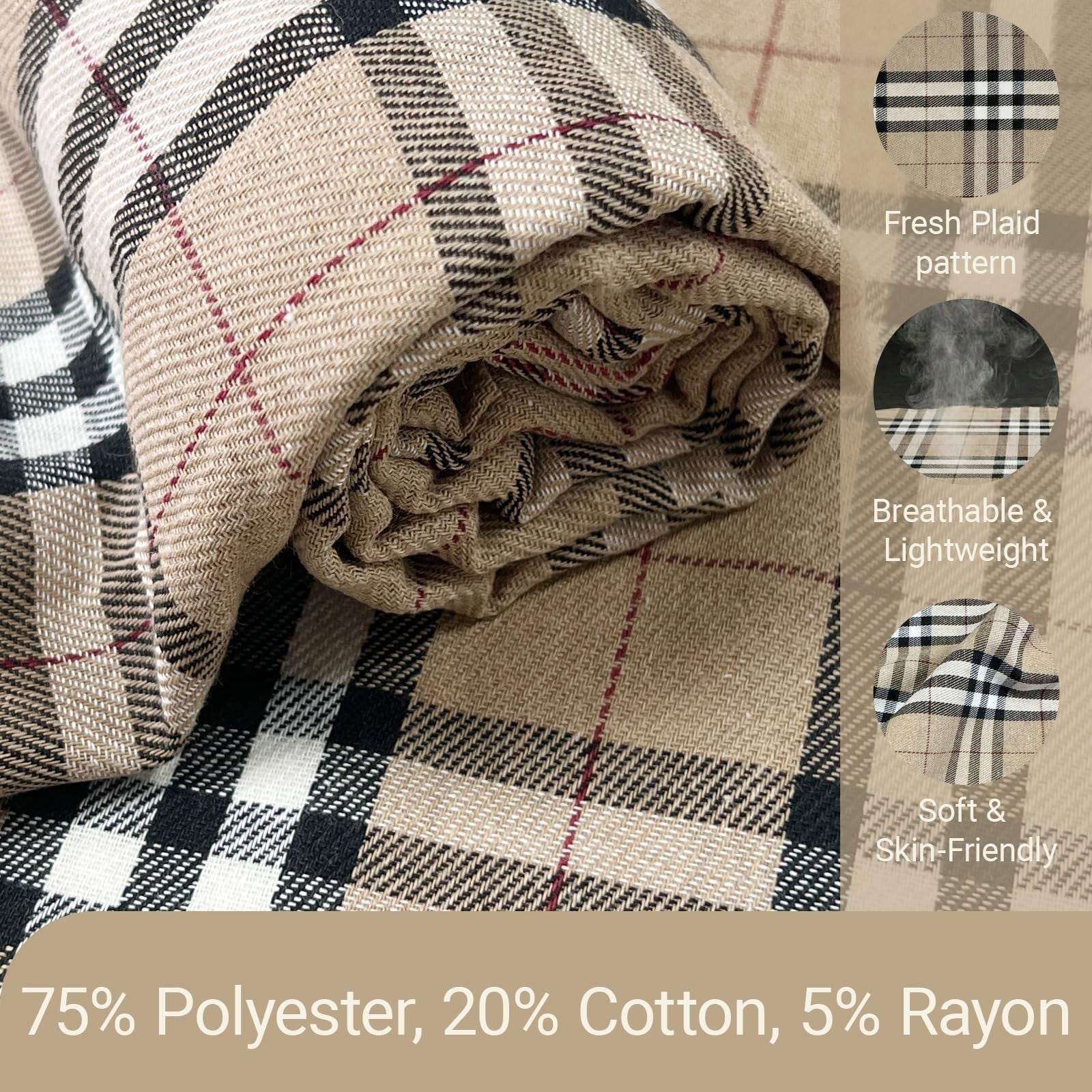 10 Yards Plaid Gingham Fabric, Checkered Poly-Cotton Material for Crafts & DIY D2