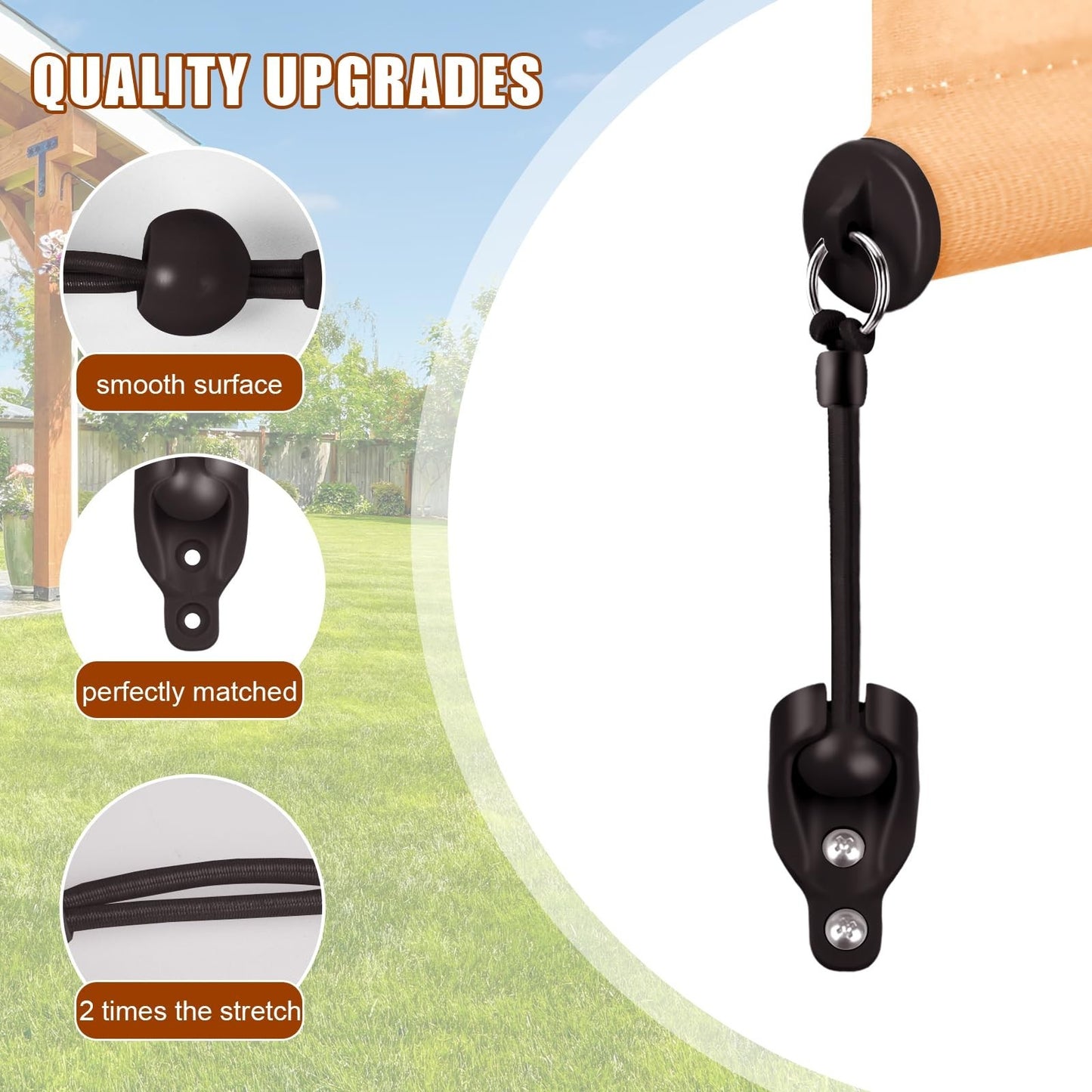 Replacement Parts for Outdoor Roller Shade - Bungee Kit & End Cap Tie Downs (2,4