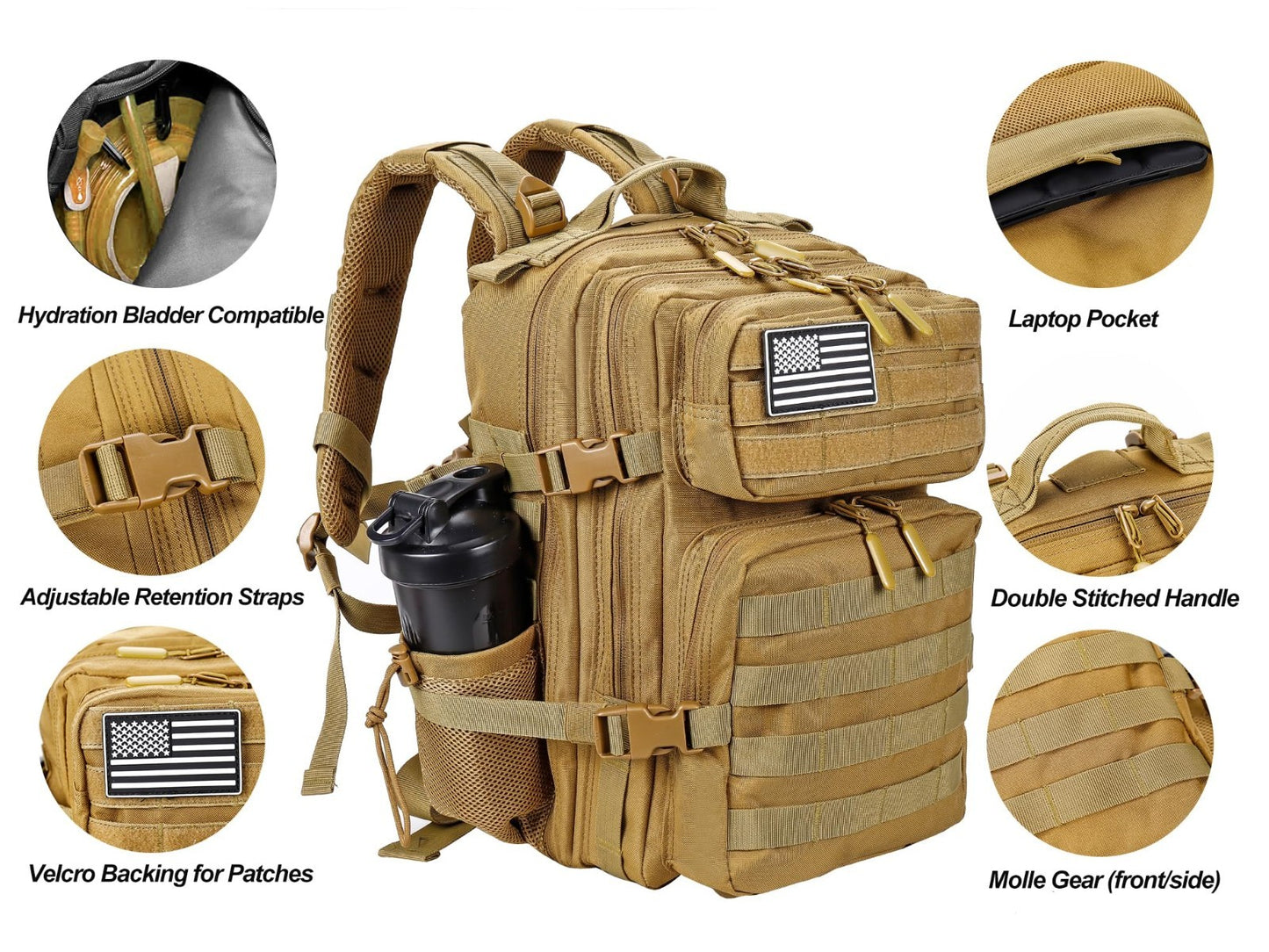 Tactical Military Backpack 25L/35L Army Assault Pack Rucksack with Bottle Holder4
