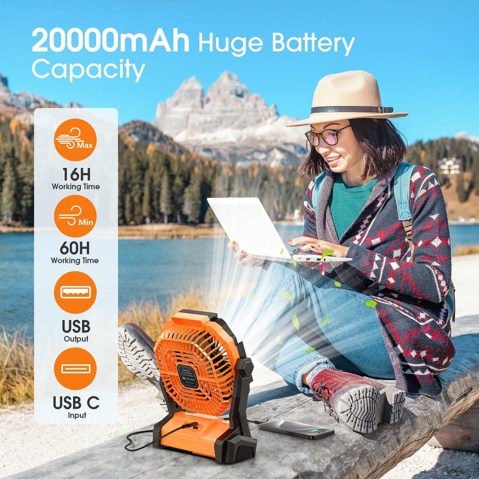 Rechargeable Portable Fan with LED Lantern   Cordless Battery Operated for Trave2