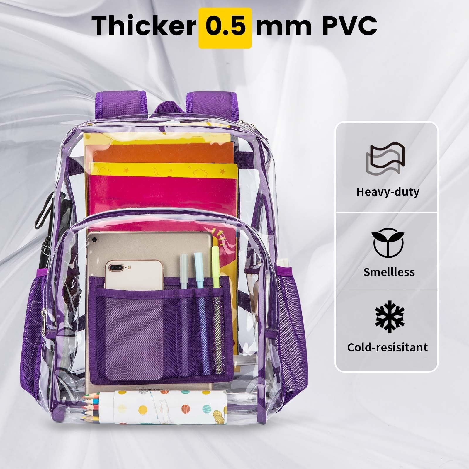 Clear PVC Backpack Heavy Duty Transparent Bag with Reinforced Straps - Large Cap3