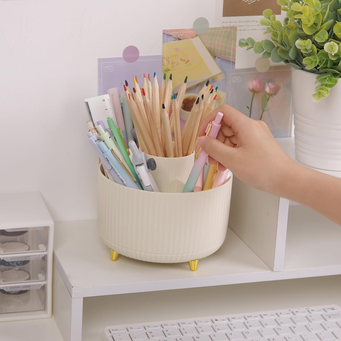 2 Pack 360° Rotating Pen Holder, Desk Organizer with 5 Slots, Office & School Su2