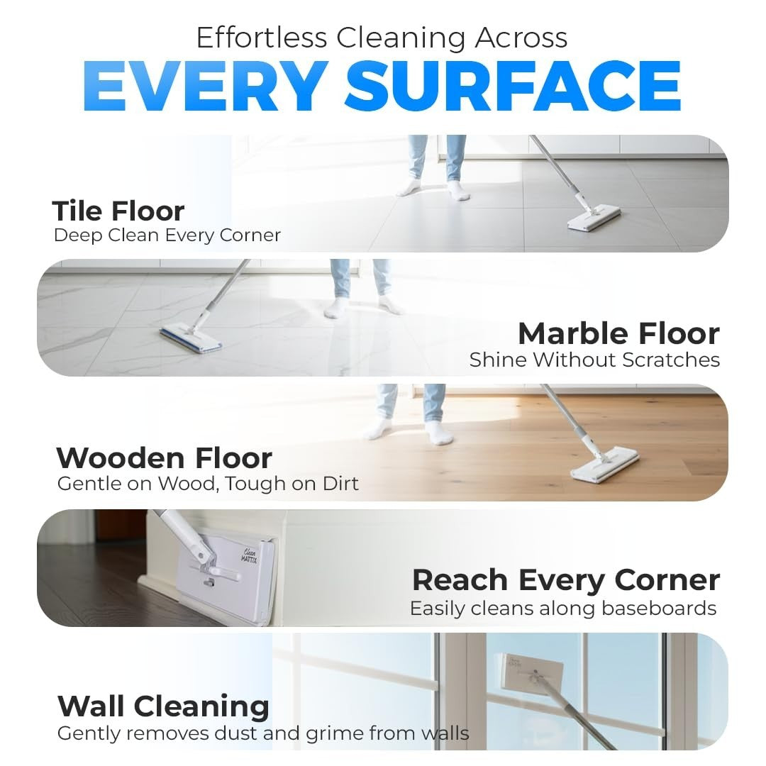 Durable Sweep & Mop Kit for Hardwood, Tile, Marble & Laminate Floors - 10 Dry Cl7