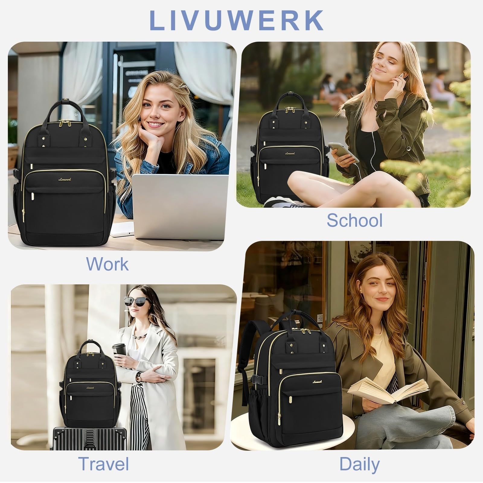 Stylish Waterproof Laptop Backpack for Women   15.6" College Bookbag with Pouch,7