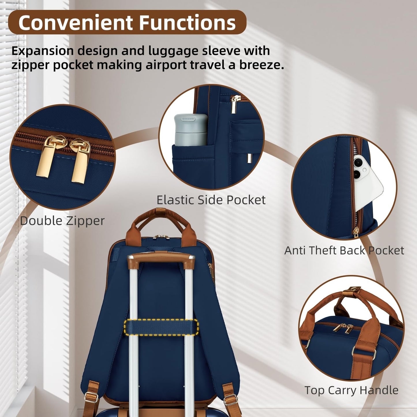Expandable 3-Piece Carry-On Luggage Set, Navy - Airline Approved, 360° Spinner W4