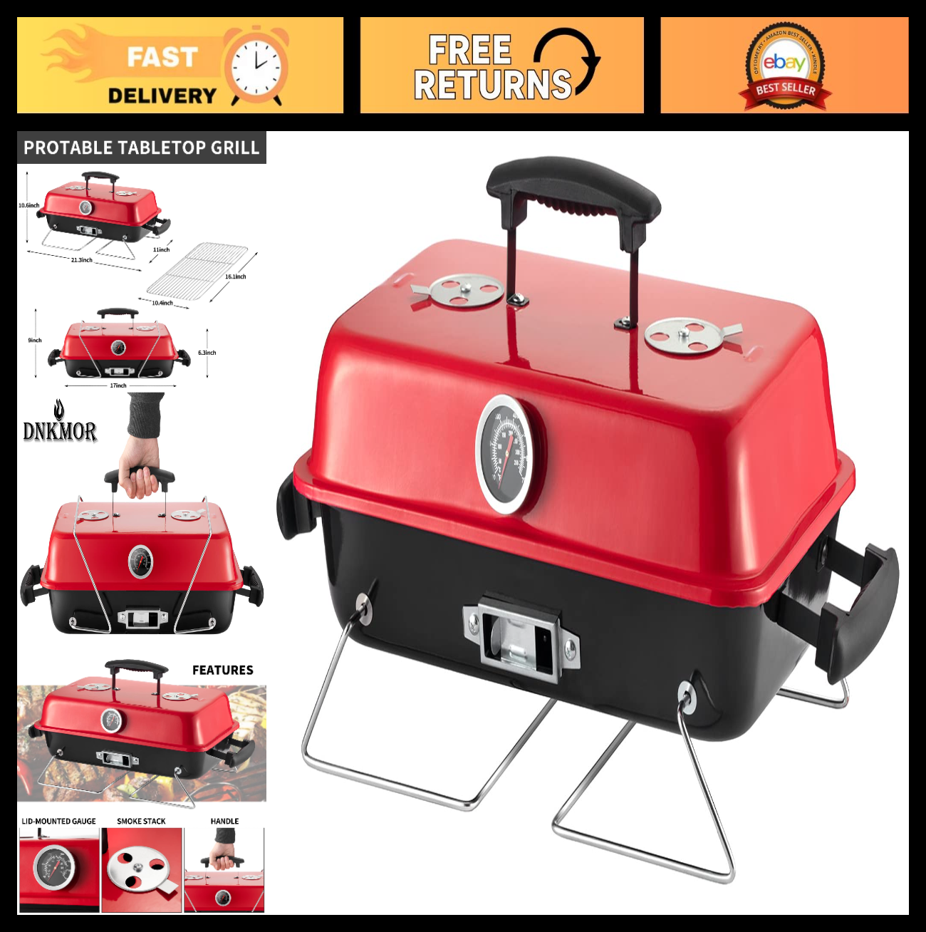 Portable Charcoal Grill - Compact Tabletop BBQ Smoker for Outdoor Cooking, Campi0