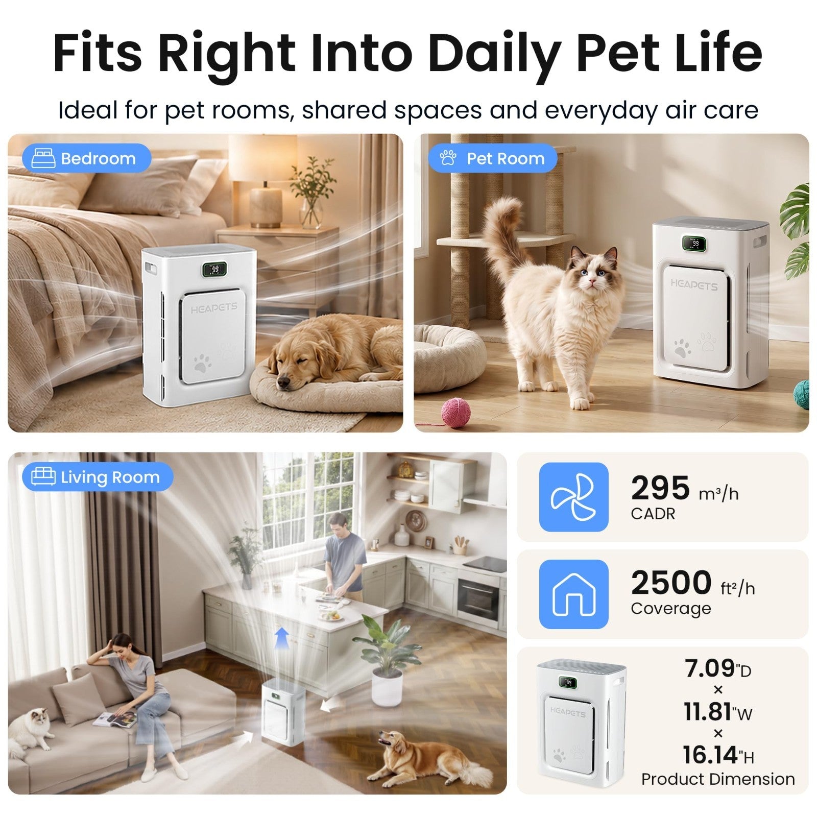 Pet Air Purifier for Large Rooms 2500 Sq Ft, H13 HEPA Filter, Washable Pre-filte6