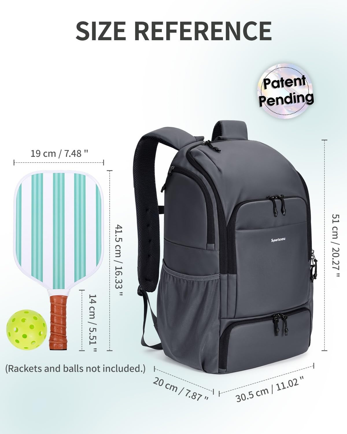 Waterproof Pickleball Bag with Shoe Compartment & Fence Hook | 30L, 2 Pockets, A5