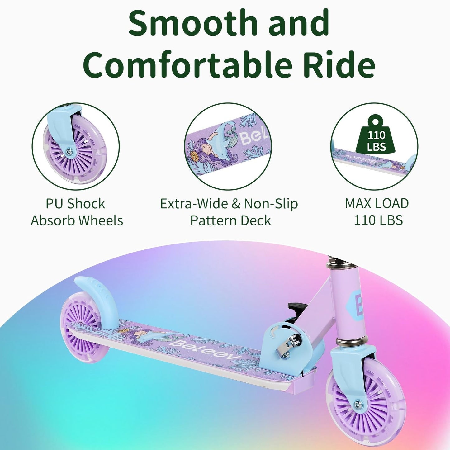 Light-Up Wheel Scooter for Kids, 2-Wheel Folding Kick Scooter, Adjustable Height4