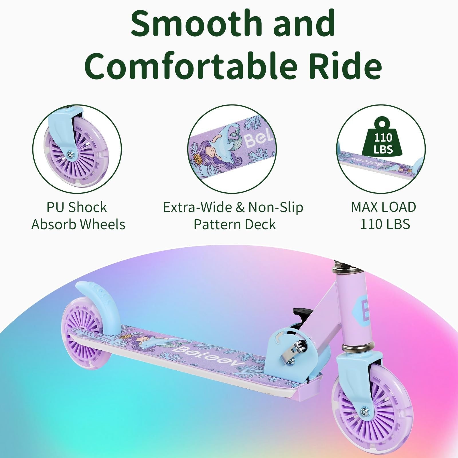 Light-Up Wheel Scooter for Kids, 2-Wheel Folding Kick Scooter, Adjustable Height4