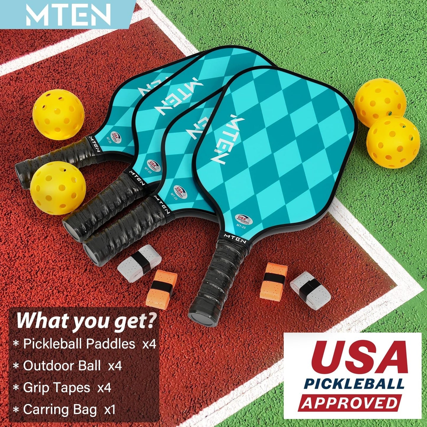 Pickleball Paddle Set of 2/4/1 - USAPA Approved Fiberglass Rackets, Lightweight4