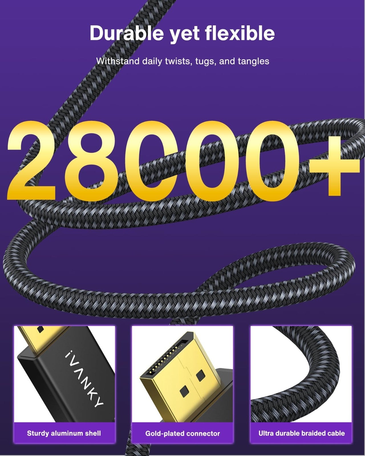 8K DisplayPort Cable 10ft, 32.4Gbps DP to DP 1.4, Supports 8K@60Hz, 4K@240Hz, Ga2