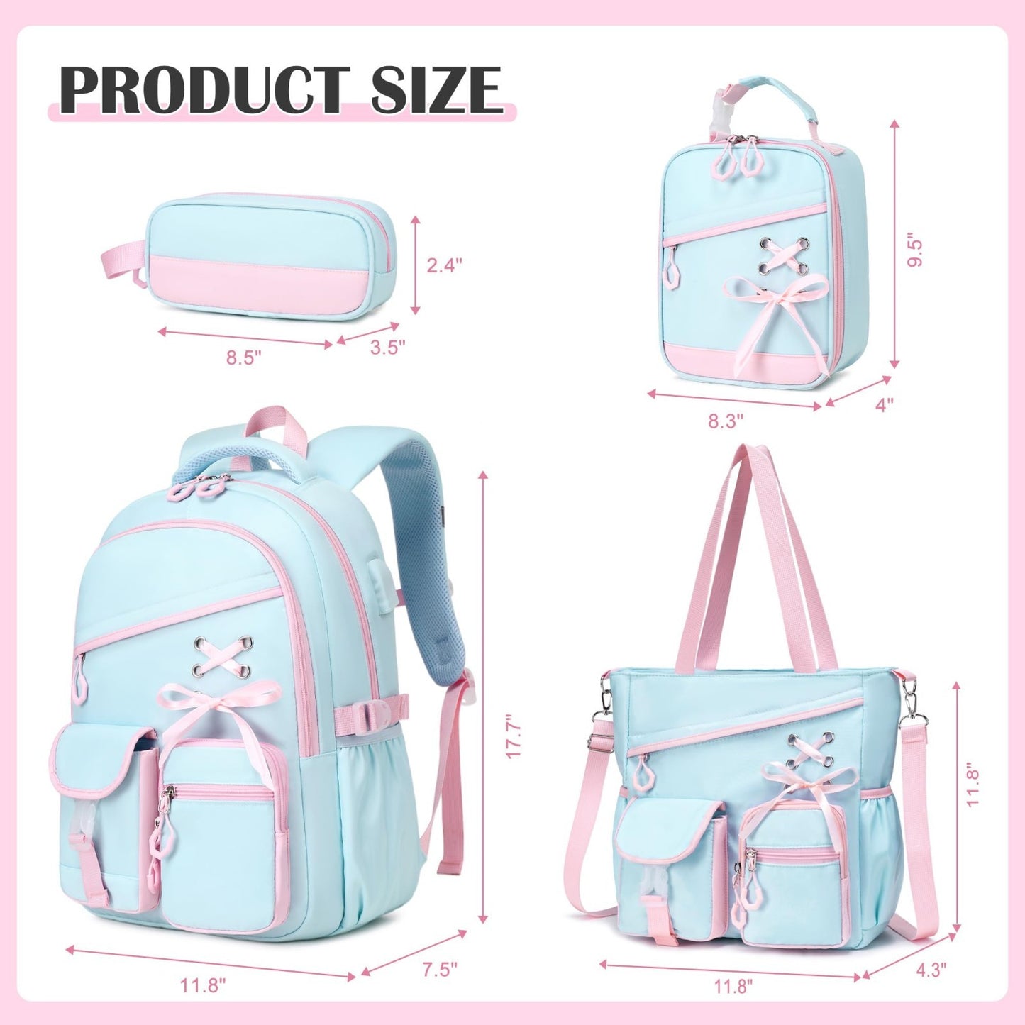 4PCS Girls Backpacks Set   Tote Bag, Lunch Bag & Pencil Pouch   School Essential2