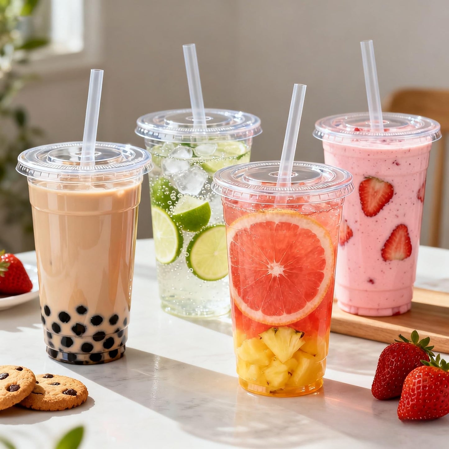 500 Pack 20 oz Clear Plastic Cups with Lids & Straws | Disposable Cold Drink Cup2