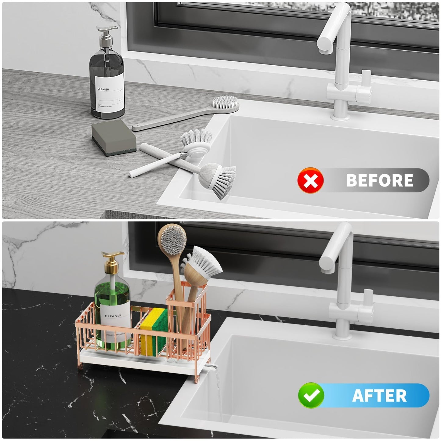 Kitchen Sink Caddy Organizer   Rustproof Stainless Steel Sponge Holder, Brush St6
