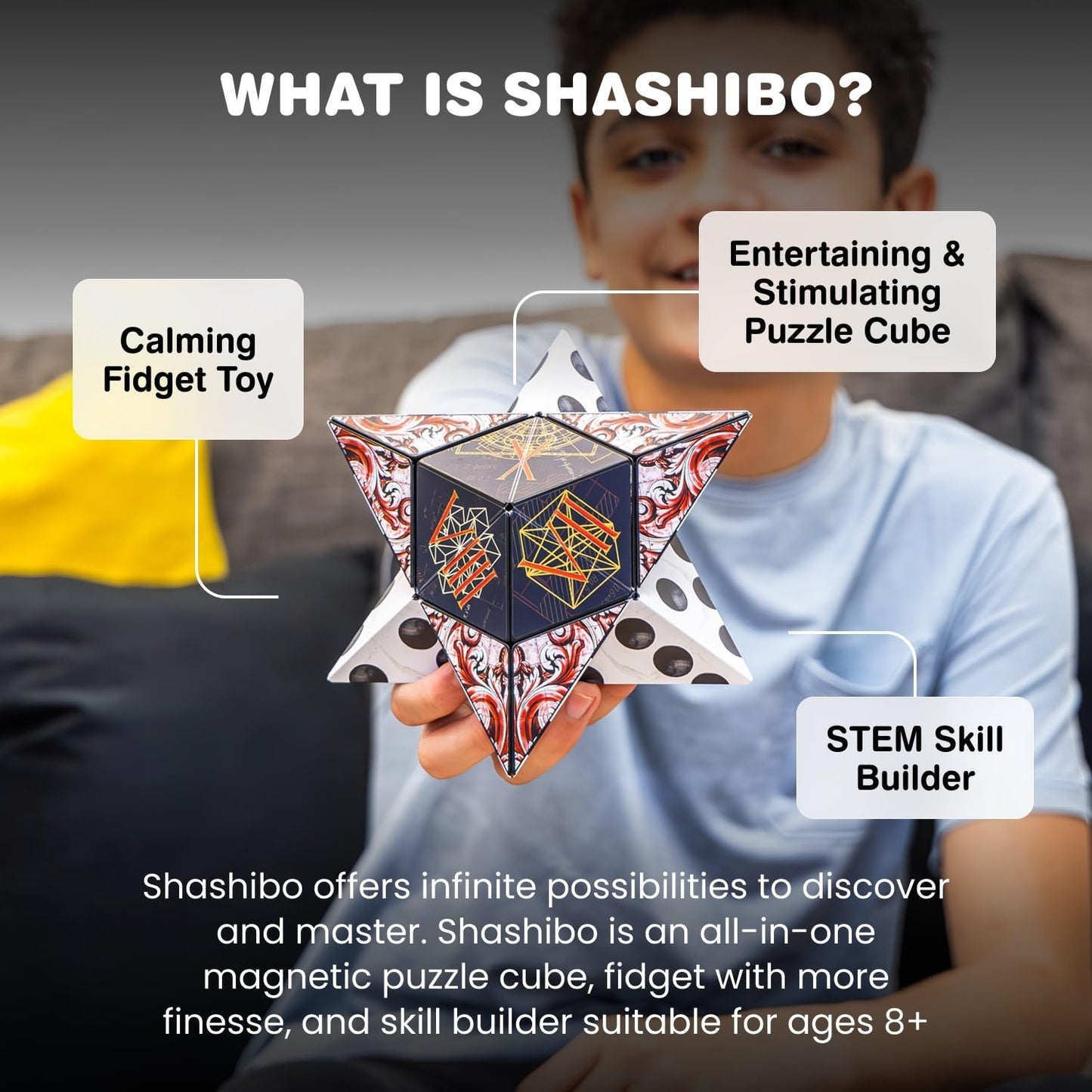 Magnetic Puzzle Cube   Sensory Fidget Toy for Stress Relief, 100+ Shapes, All Ag2