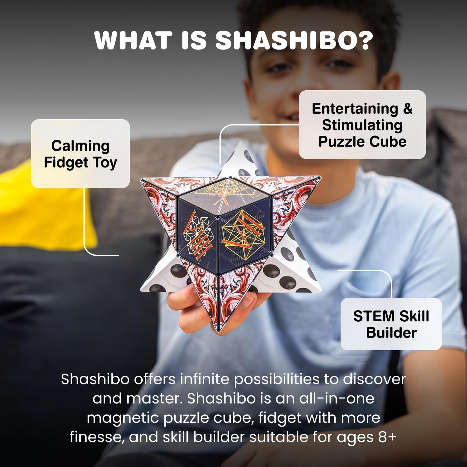 Magnetic Puzzle Cube   Sensory Fidget Toy for Stress Relief, 100+ Shapes, All Ag2