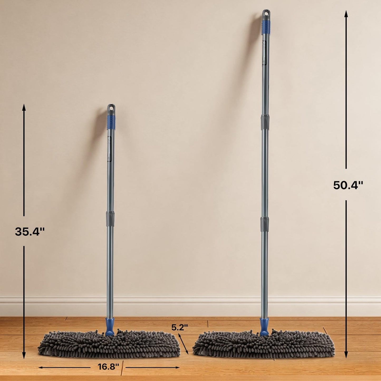 16" Microfiber Flat Mop with 4 Reusable Pads & Hair Scraper, 360° Swivel Wet Dry2