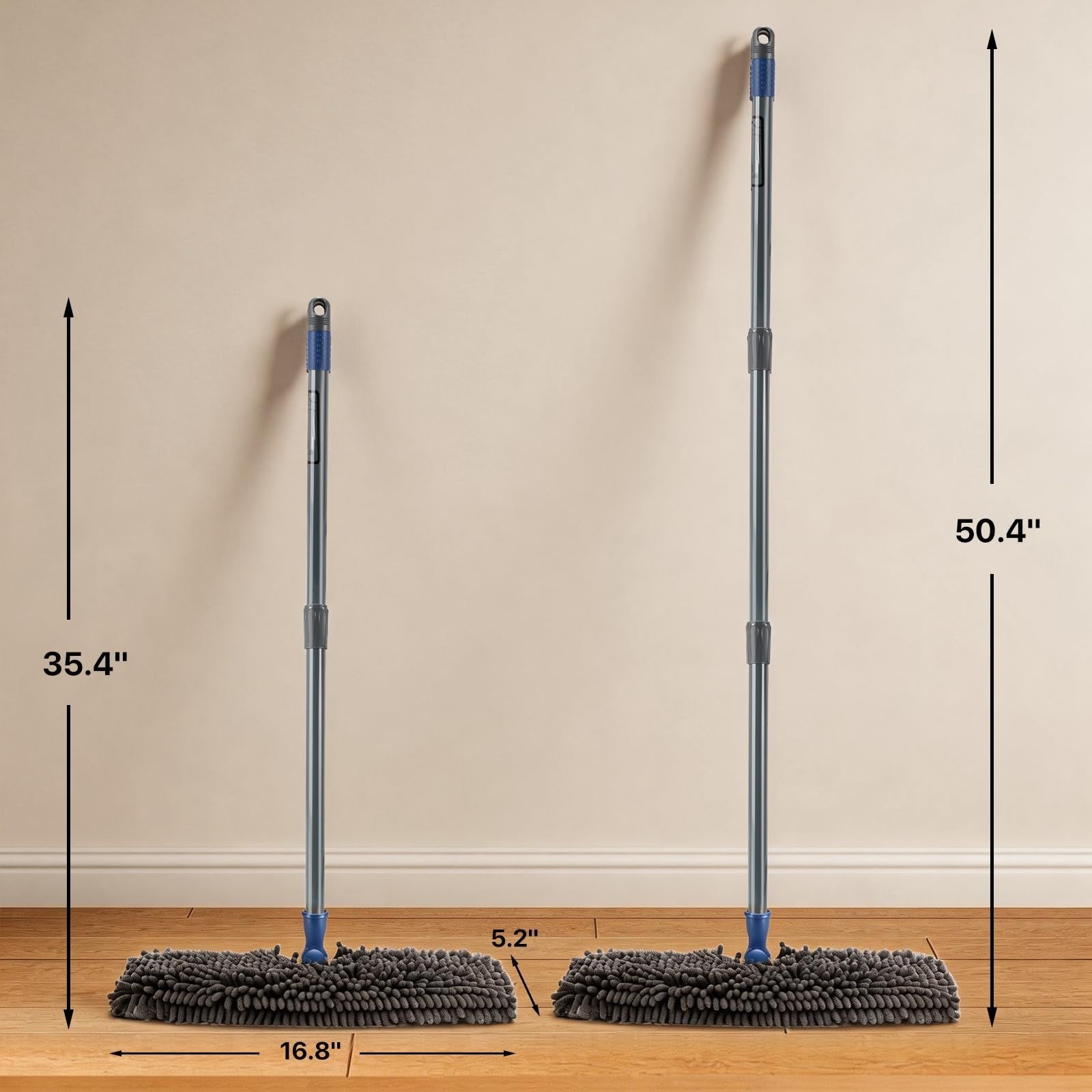 16" Microfiber Flat Mop with 4 Reusable Pads & Hair Scraper, 360° Swivel Wet Dry2