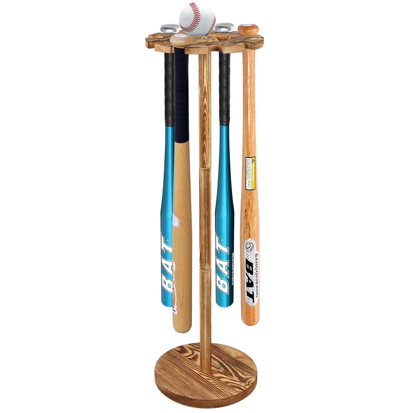 Baseball Bat Holder & Ball Display Shelf Rack   Organizer for 10 Bats, Wood Stan1