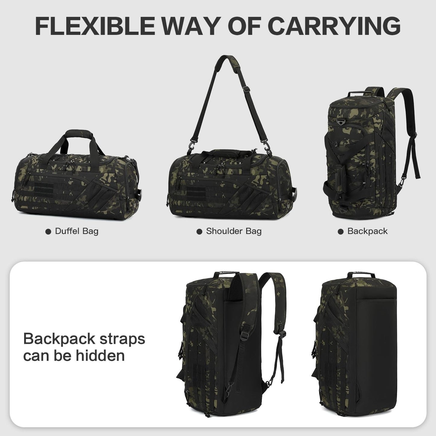 Multi Functional 45L Tactical Gym Duffle Backpack   Shoe Compartment, Wet Pocket3