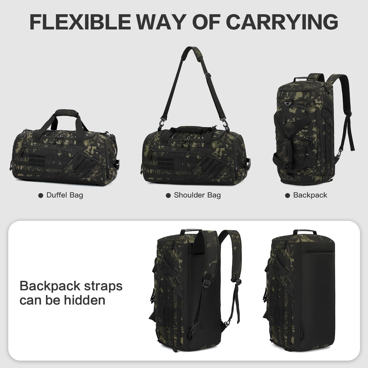 Multi Functional 45L Tactical Gym Duffle Backpack   Shoe Compartment, Wet Pocket3