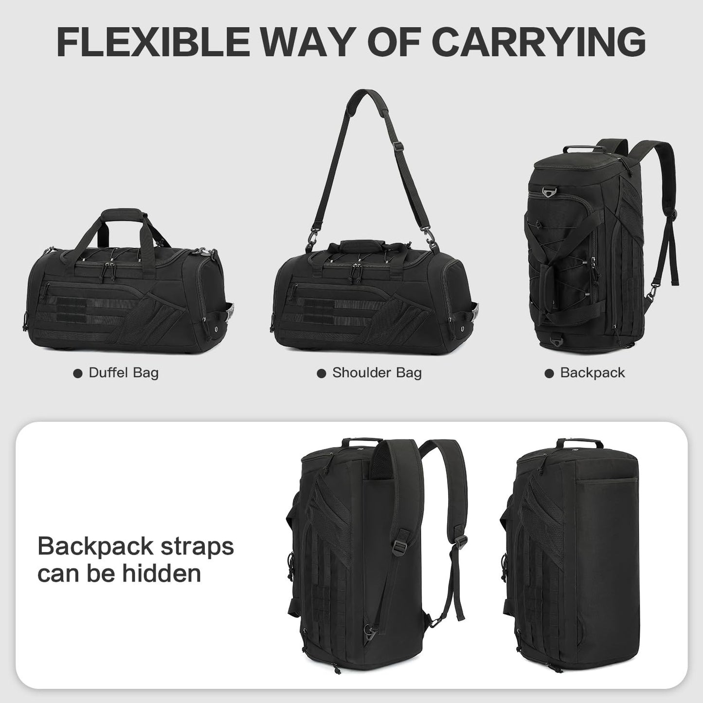 Multi Functional 45L Tactical Gym Duffle Bag Backpack with Shoe Compartment & We2