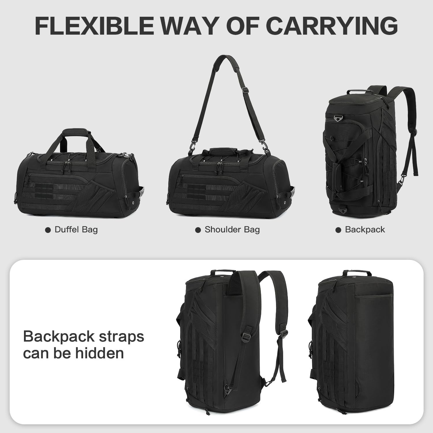 Multi Functional 45L Tactical Gym Duffle Bag Backpack with Shoe Compartment & We2