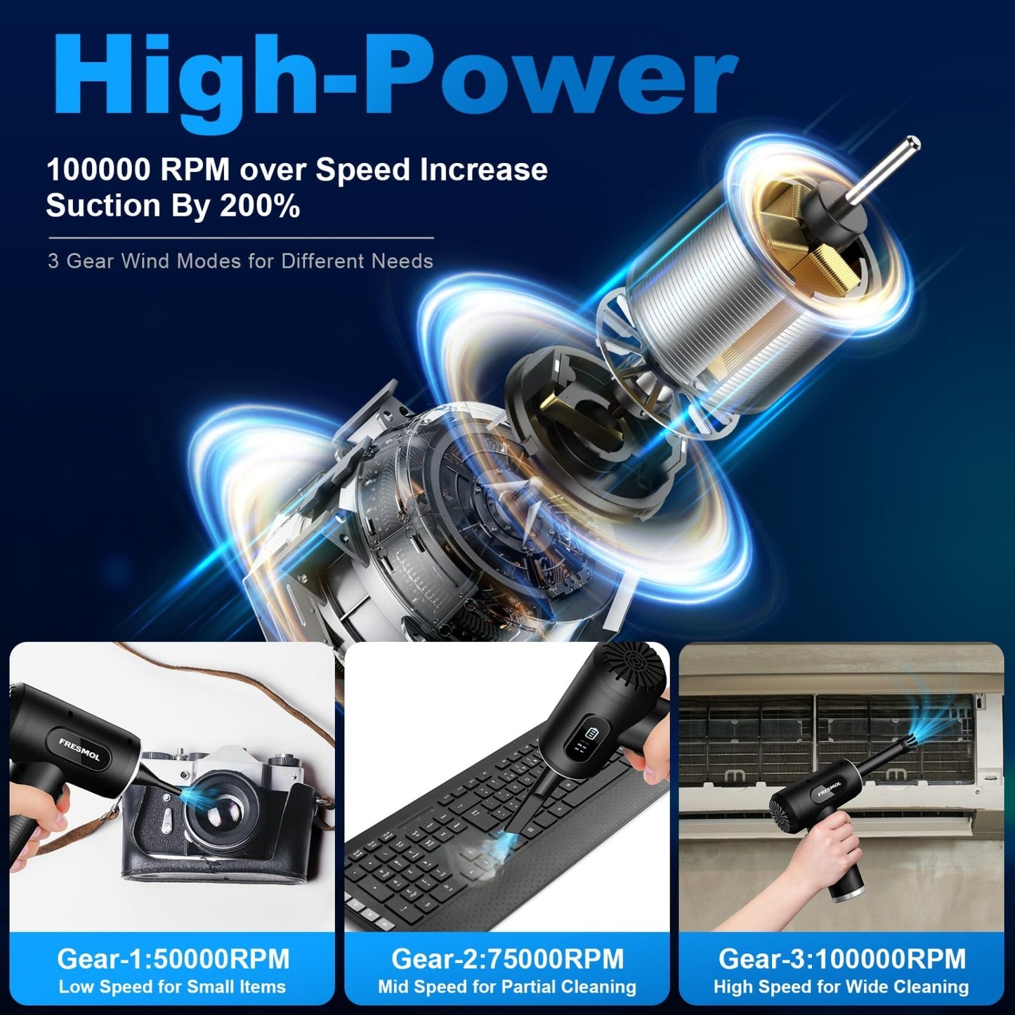 Rechargeable Cordless Air Duster   3 Speed 100000RPM Blower, LED Display, Home &2
