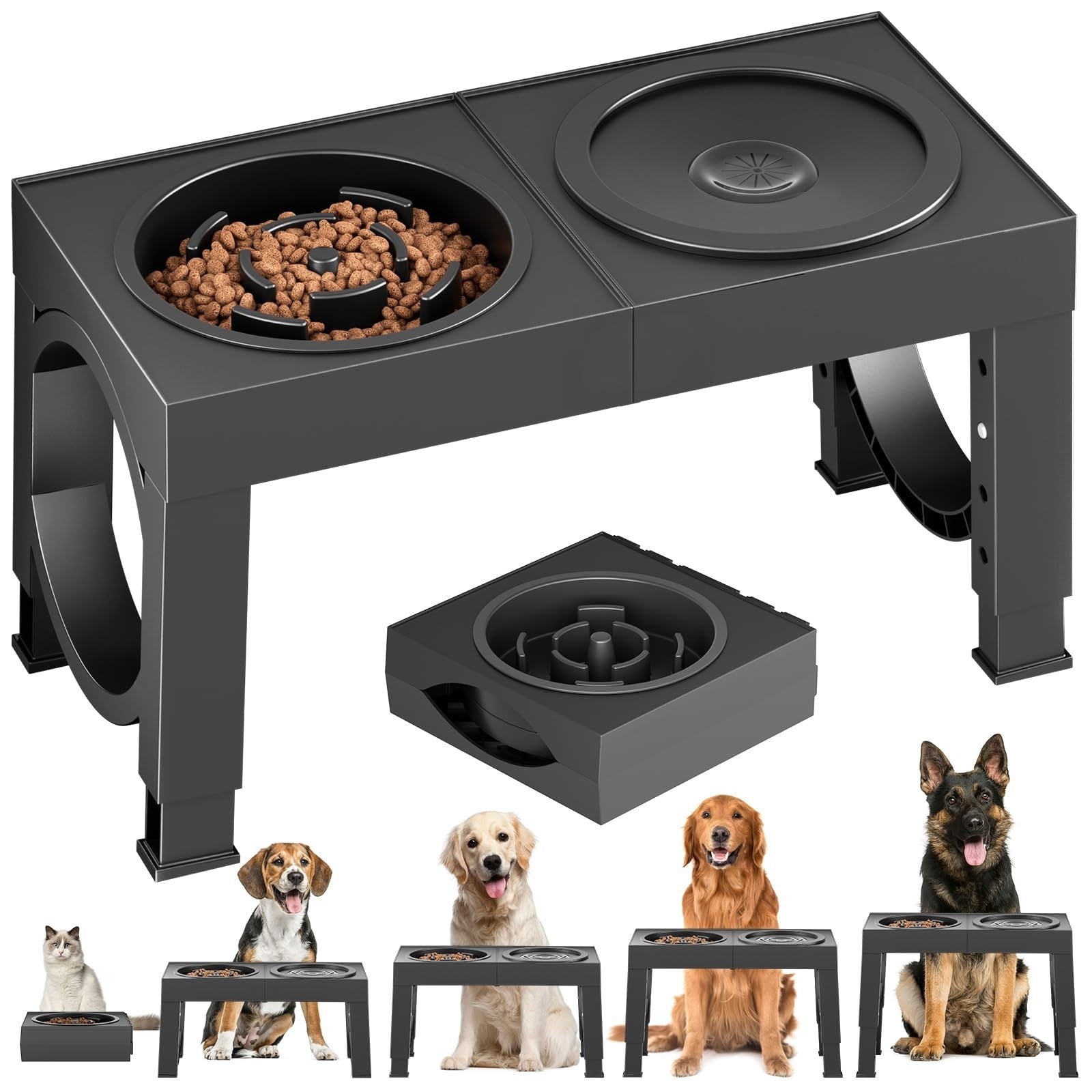 Elevated Dog Bowls for Large Breeds   Adjustable Slow Feeder Stand 9 14in1