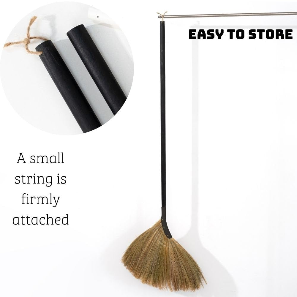 Soft Vietnamese Straw Broom - 56.69" Long Handle Indoor/Outdoor Sweeping Tool fo6