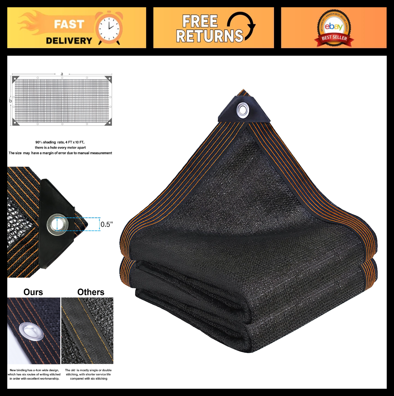 90% Shade Cloth 4x10 FT for Garden - Breathable Mesh Tarp for Plants, Sun Shade0