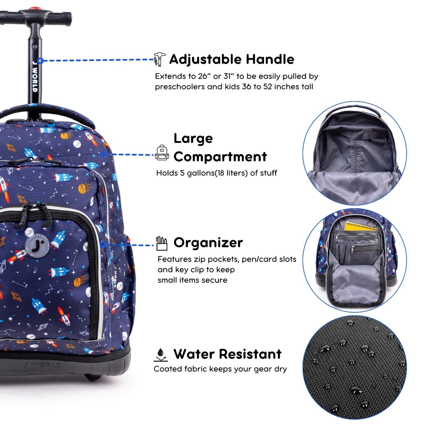 Kids Rolling Backpack & Lunch Bag Set   Elementary School Carry On Suitcase with4