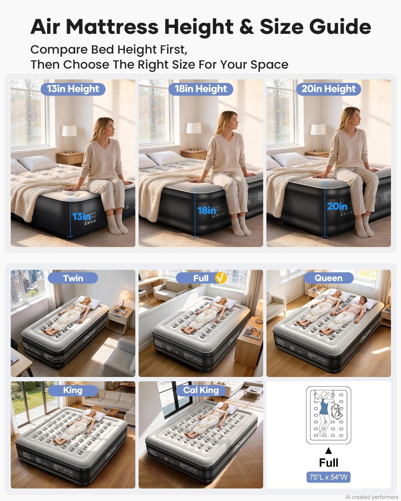 Full Air Mattress with Built in Pump, 18" Raised Inflatable Bed, Waterproof, 6003