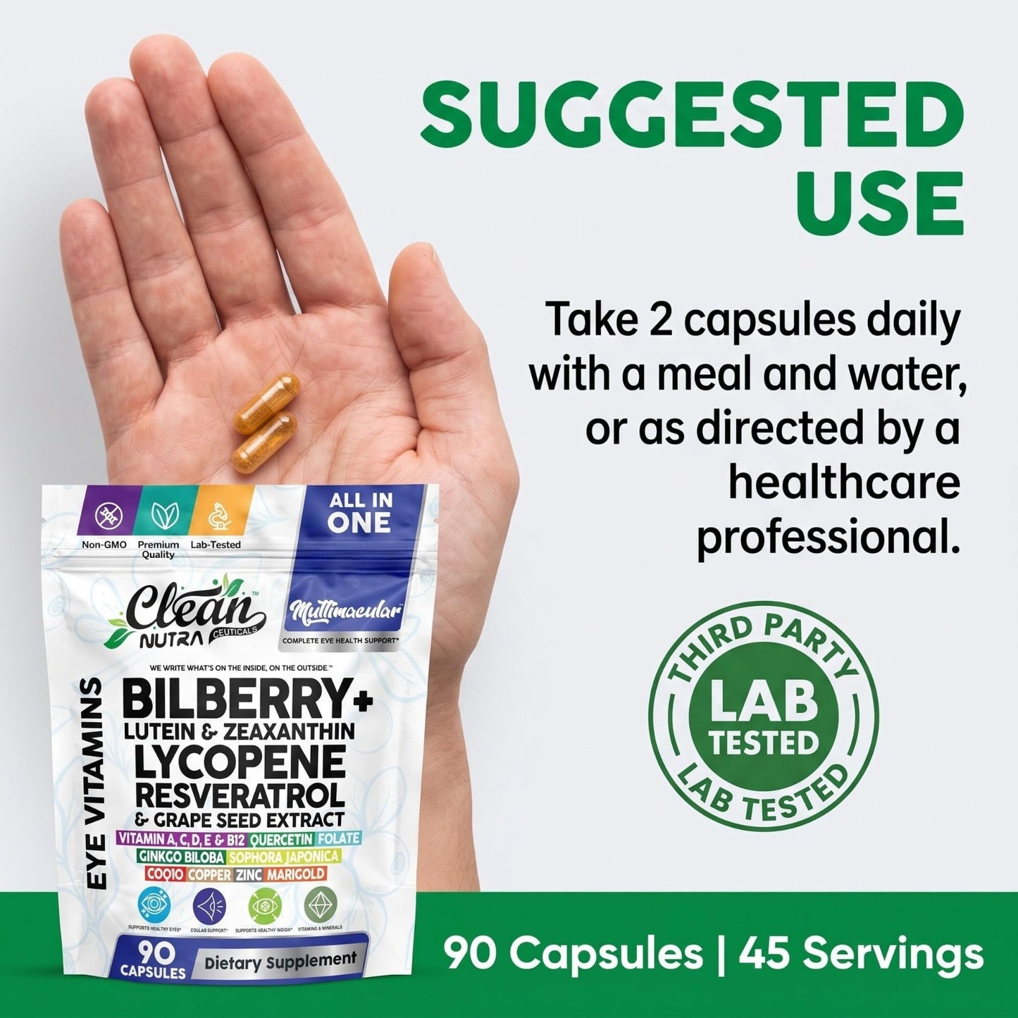 Multivitamin with Bilberry, Lutein, Zeaxanthin, Lycopene & Resveratrol - 90 Caps5
